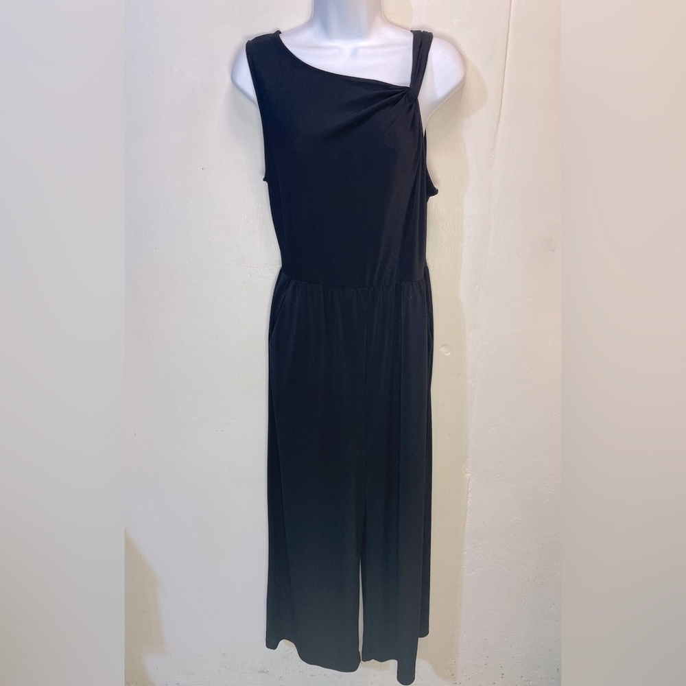 #0196-Petite Assembly Black Jumpsuit w/ Front Twist Detail Button Back-XSP
